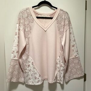 New POL Blush Thermal Knit and Lace Top